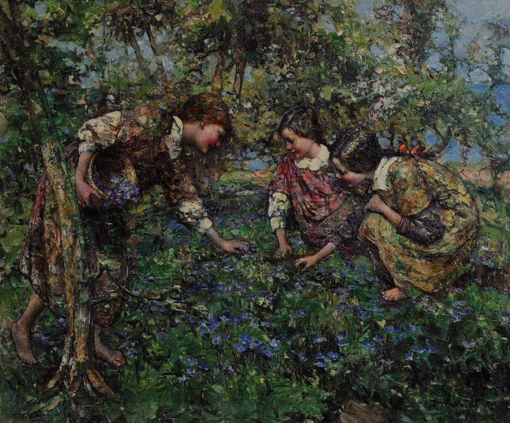 Detail of Girls Picking Blue Flax, 1917 by Edward Atkinson Hornel
