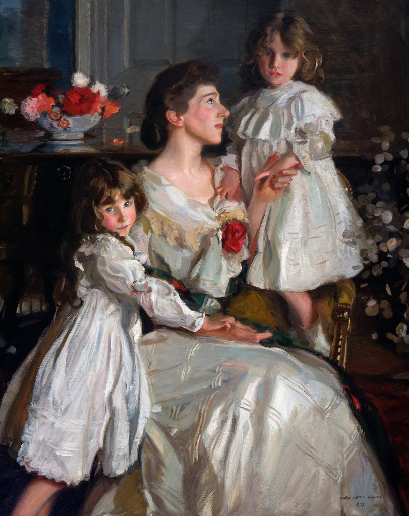 Detail of Alice Marjorie Cunningham with her  daughters Marjorie and Millicent, 1902 by Harrington Mann