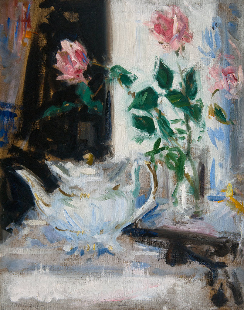 Detail of Pink Roses and Teapot by Francis Cadell