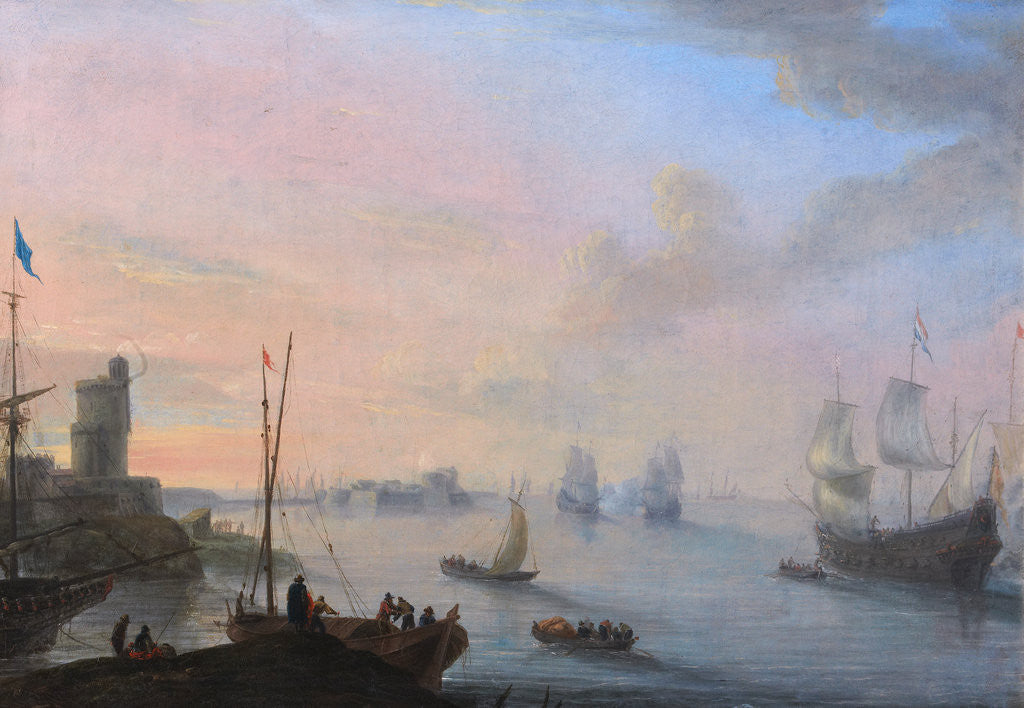 Detail of Coastal Scene with Sailing Ships and Rowing Boats by Flemish School