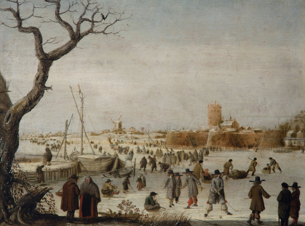 Detail of Winter Landscape with Skaters on a River Near a Walled Town by Berent Petersz Avercamp