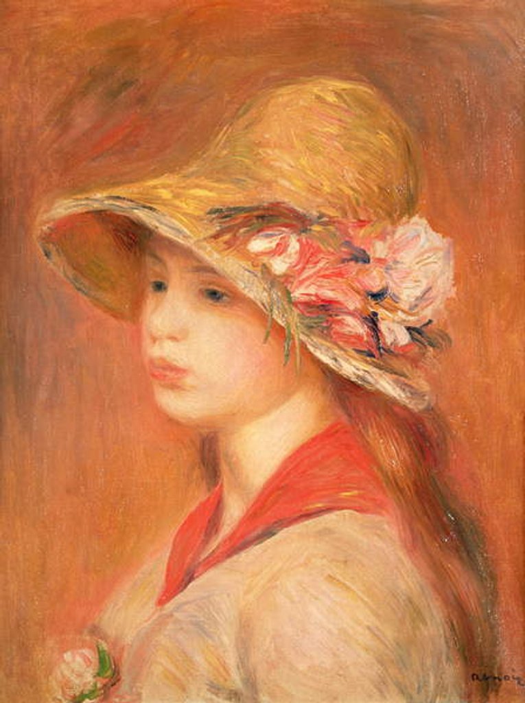 Detail of Young Woman in a Hat by Pierre Auguste Renoir