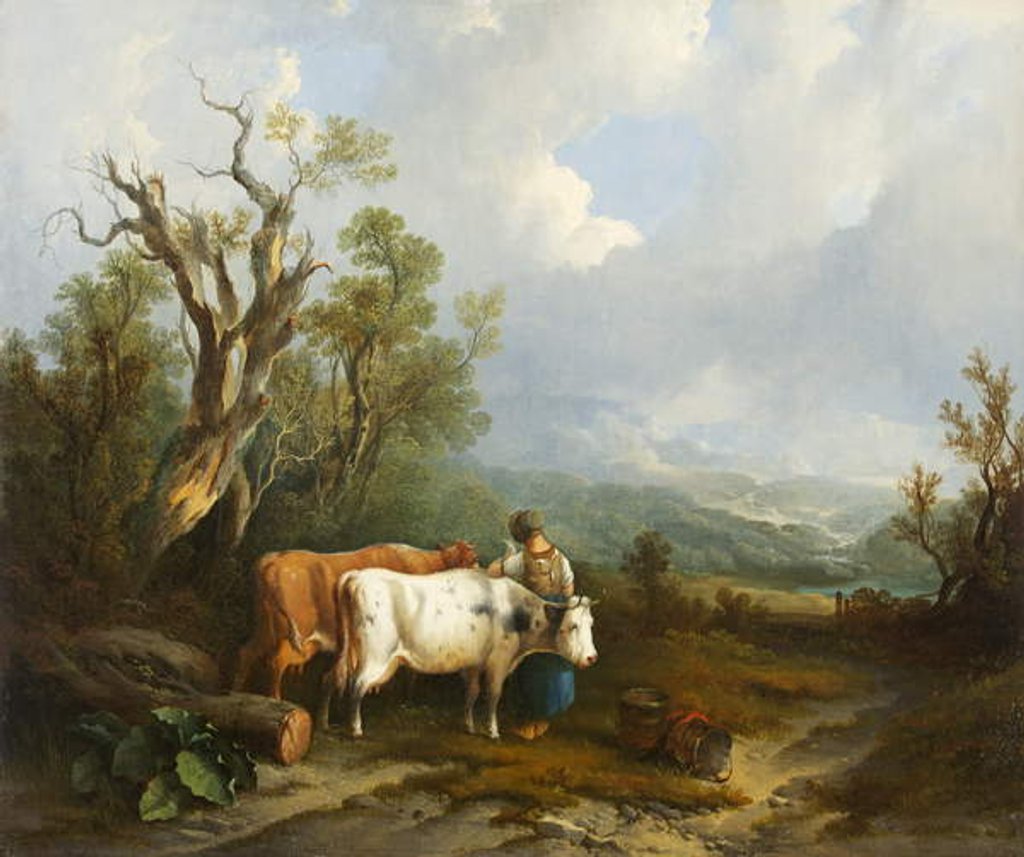 Detail of Landscape with cattle and figure of woman, 1842 by William Snr. Shayer