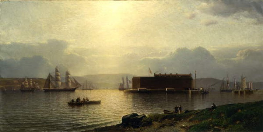 Detail of The Narrows and Fort Lafayette, Ships Coming Into Port, New York Harbor, 1868 by Samuel Colman