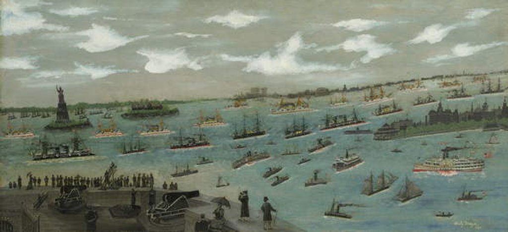 Detail of Review of the United States Fleet in New York Harbour with the Statue of Liberty, 1893 by Andrew Meyer