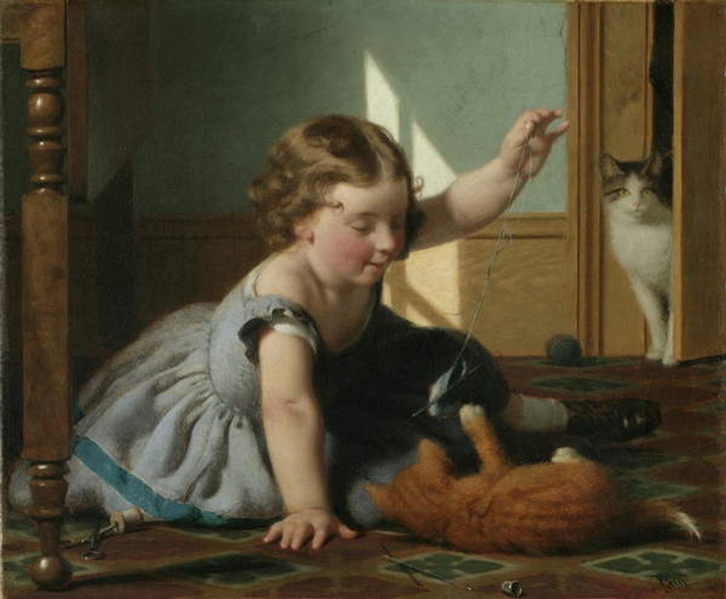 Detail of Girl and Kitten by Seymour Joseph Guy