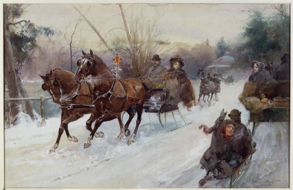 Detail of Sleighing in the Park, 1896 by Walter Granville-Smith