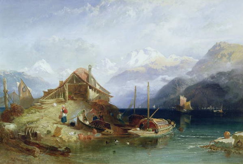 Detail of Lake Thun, 1852 by Harry John Johnson