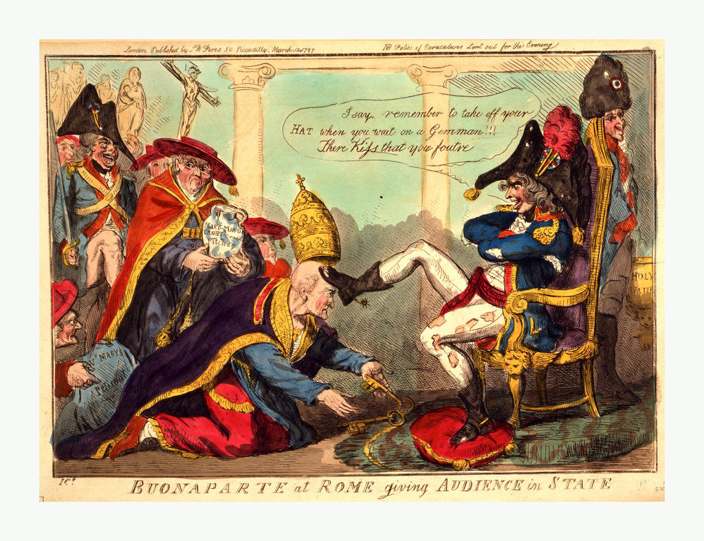 Detail of Buonaparte at Rome giving audience in state by Isaac Cruikshank