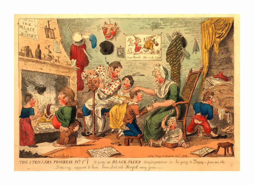 Detail of The strollers progress plte 1st. A peep at Black Jack's origin previous to his going to Douay, Cruikshank, invt. by Anonymous