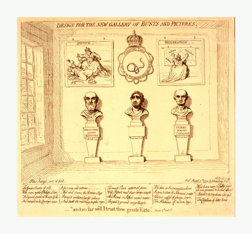Detail of Design for the new gallery of busts and pictures, and so far will I trust thee gentle Kate, Henry 4th, part 1st by James Gillray