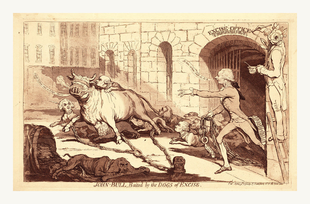 Detail of John Bull, baited by the dogs of excise by Anonymous