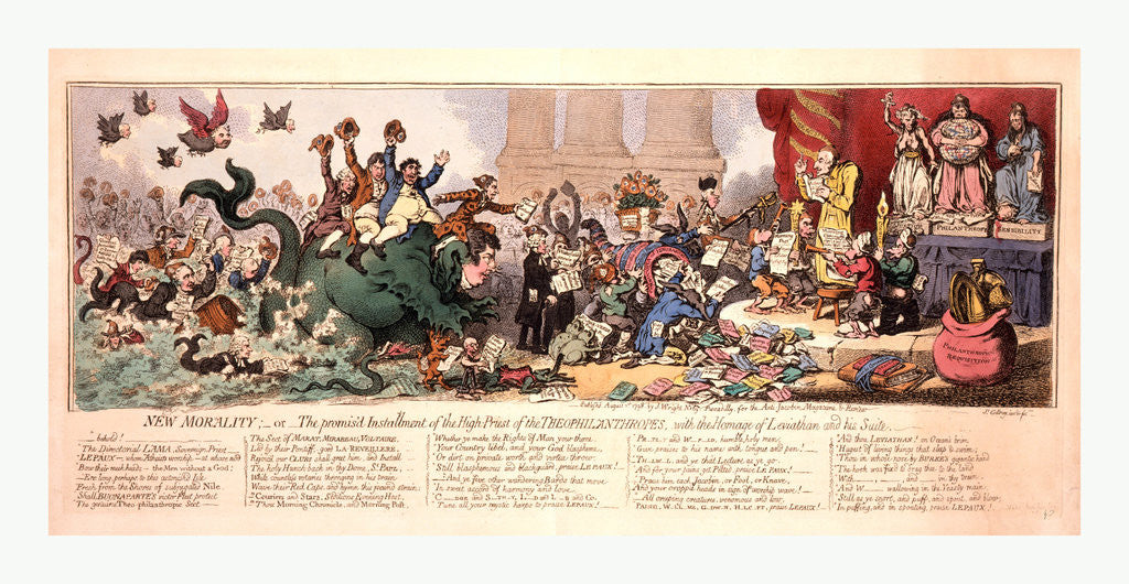 Detail of New morality; or The promis'd installment of the high-priest of the Theophilanthropes by James Gillray