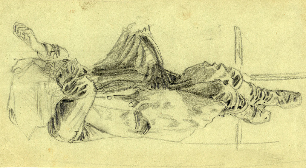 Detail of Single reclining figure with cloth over face by Anonymous