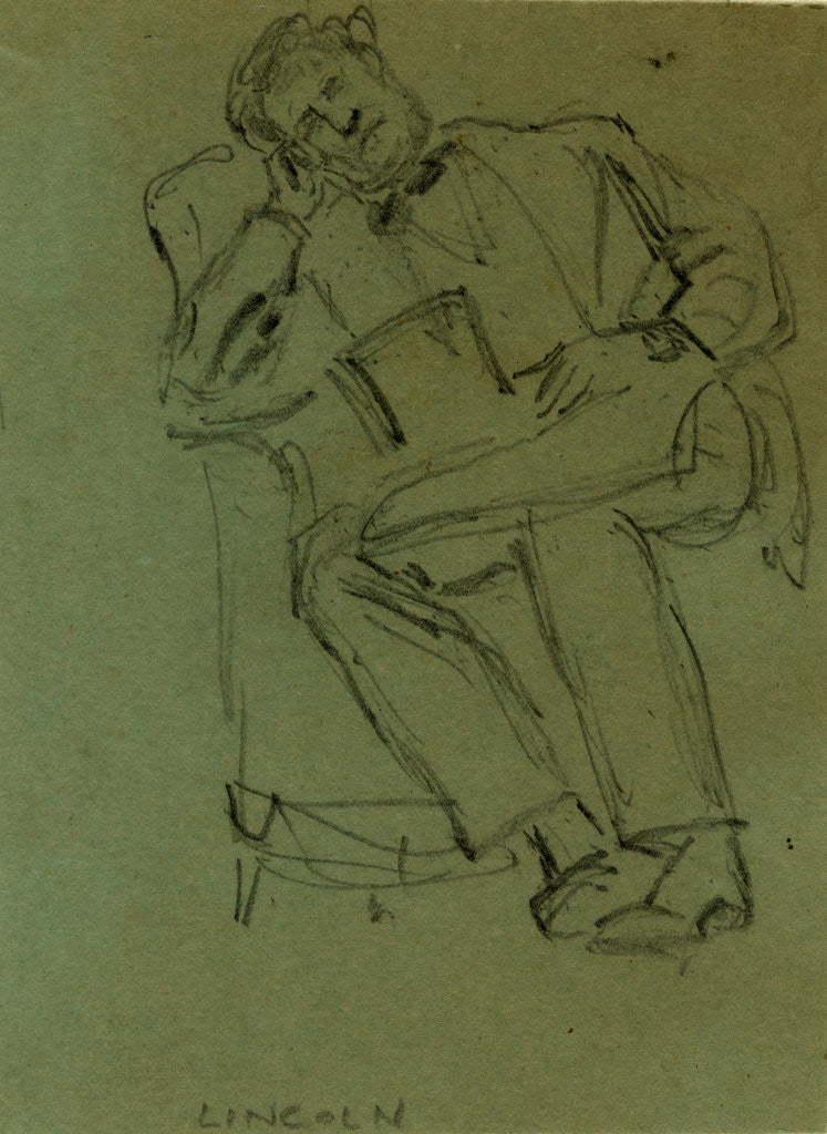 Detail of Lincoln resting in chair, top hat in lap by Anonymous