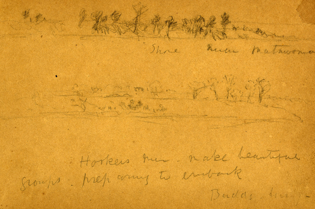 Detail of Shore near Matwomonsic and Hookers men make beautiful groups, preparing to embark, Budd's Ferry by Anonymous