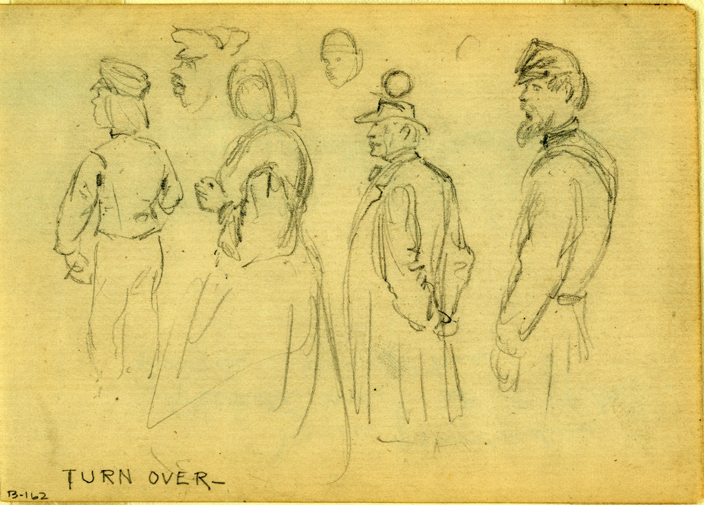 Detail of Studies of child, woman, gentleman, African American man & soldier by Anonymous