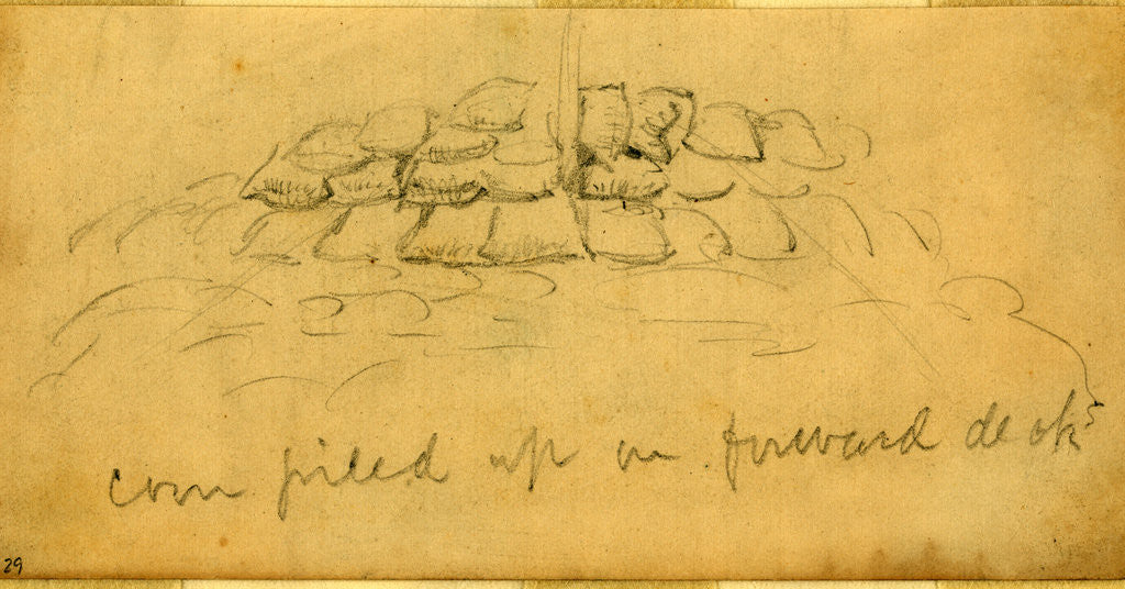 Detail of Corn piled up on forward deck by Anonymous