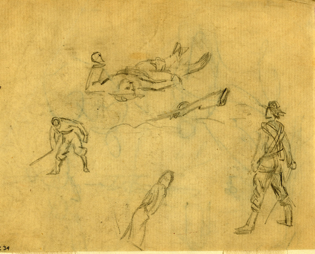 Detail of Studies of soldiers in various positions by Anonymous