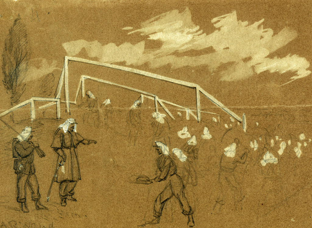 Detail of Jersey troops breaking the ground for a fort to defend Washington by Alfred R Waud