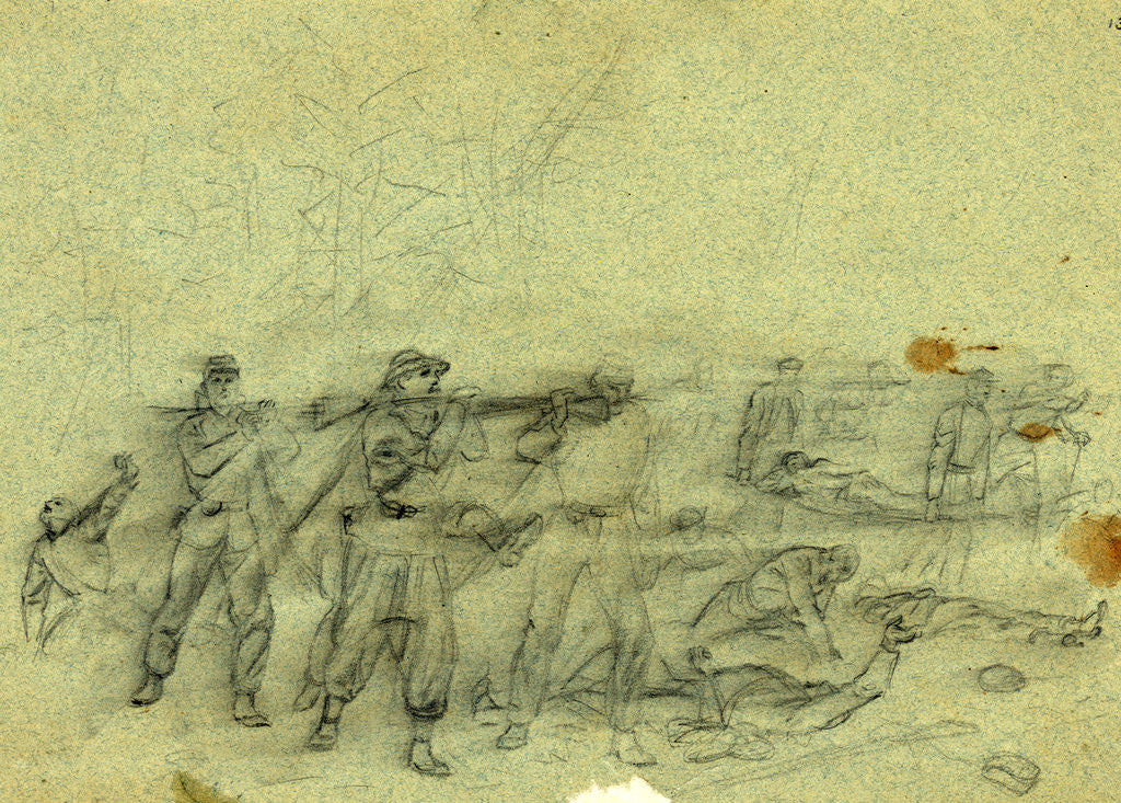Detail of Wounded being carried away, 1864 May 6 by Alfred R Waud