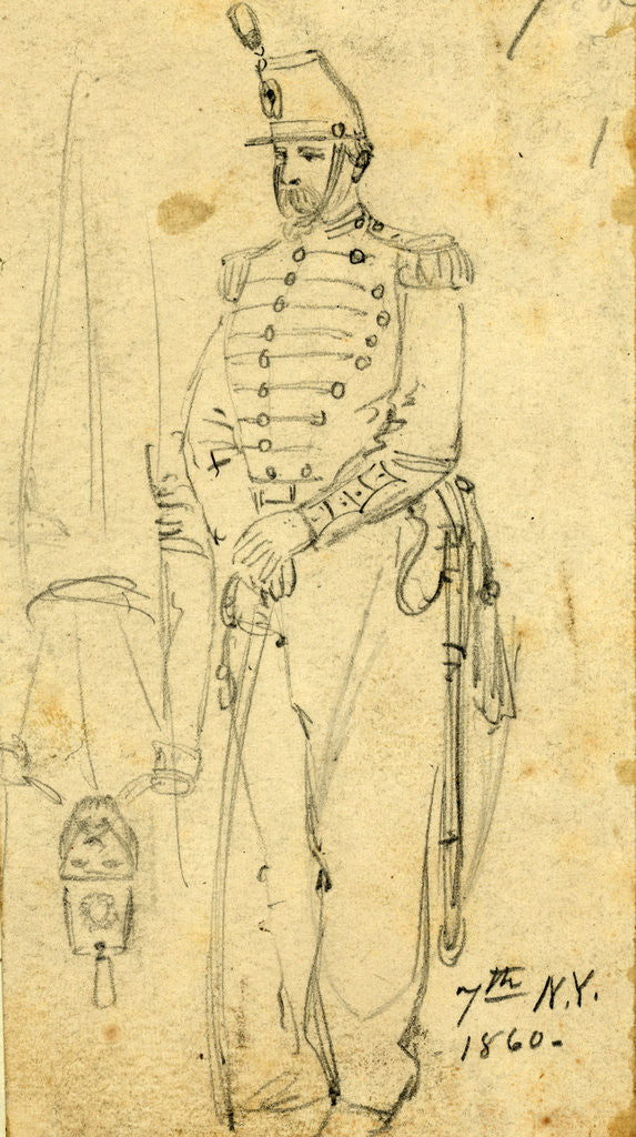 Detail of Sketches of soldiers wearing the 7th New York Cavalry regiment uniform, 1861 by Alfred R Waud