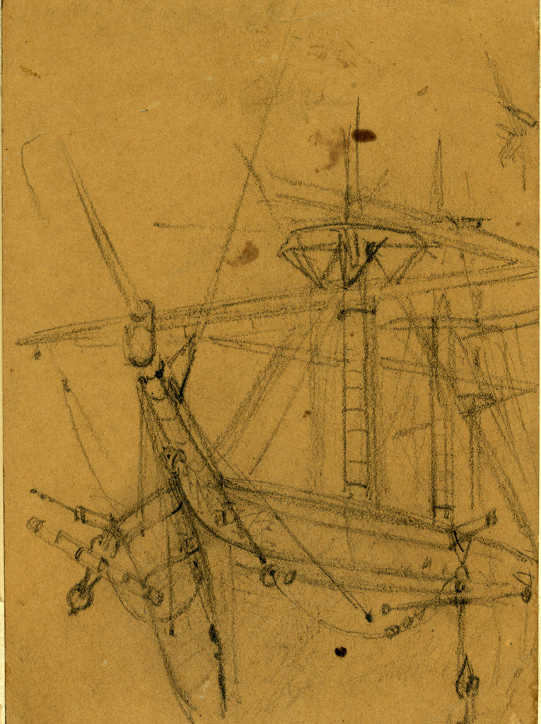 Detail of View of ships bow and rigging by Alfred R Waud