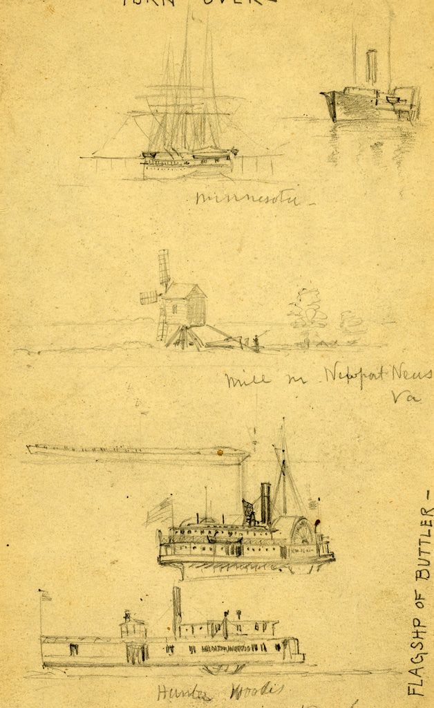 Detail of Views of ships and a mill by Alfred R Waud