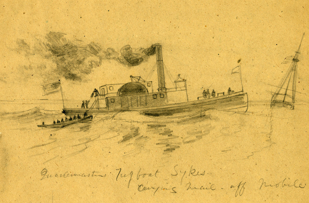 Detail of Quartermasters Tugboat Sykes, carrying mail off Mobile by Alfred R Waud