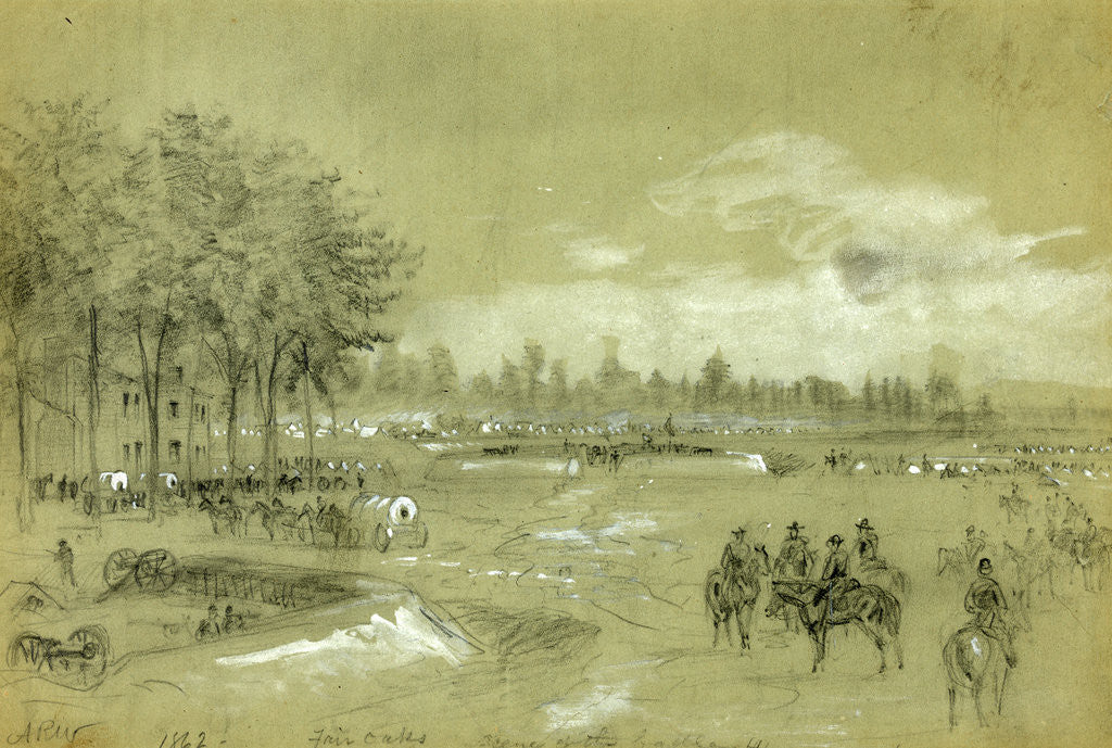Detail of Fair Oaks, scene of the battle (drawn a day or two before the Confederate assault), 1862 ca. May 31, 1862-1865 by Alfred R Waud