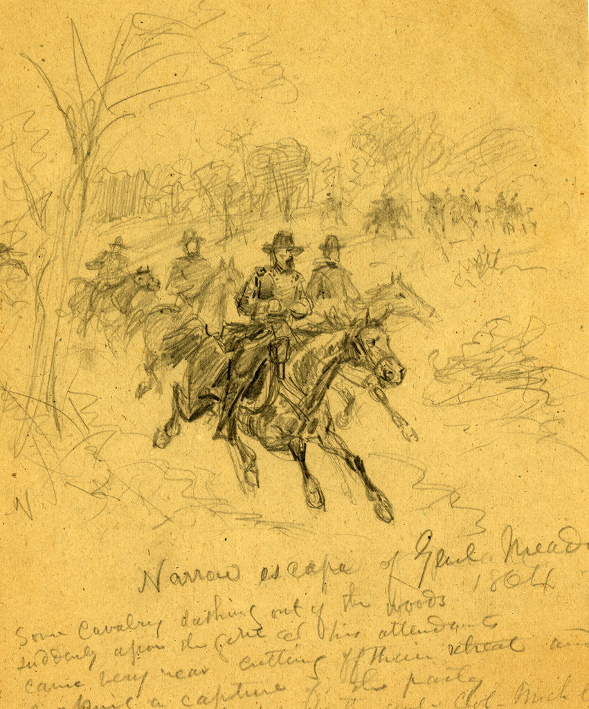 Detail of Narrow escape of Genl. Meade 1864, 1864 by Alfred R Waud