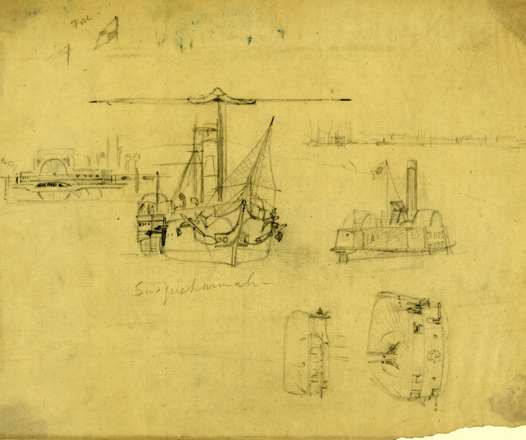 Detail of Five views of the Susquehannah and the Ceres by Alfred R Waud