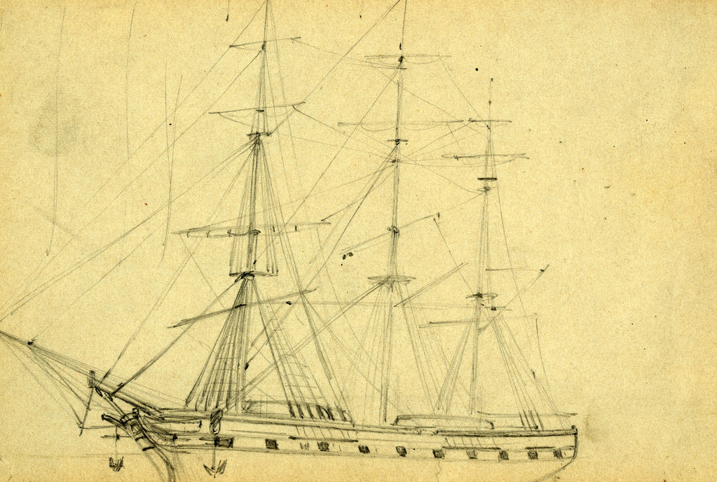 Detail of Sailing ship with three masts, 1860-1865 by Alfred R Waud