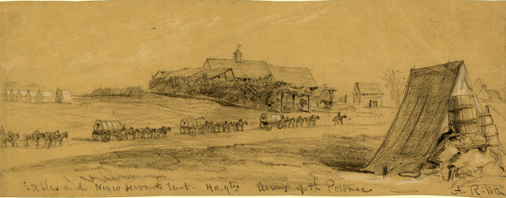 Detail of Stables and Negro servants tent, hd.qtrs Army of the Potomac, 1863 ca. March by Alfred R Waud