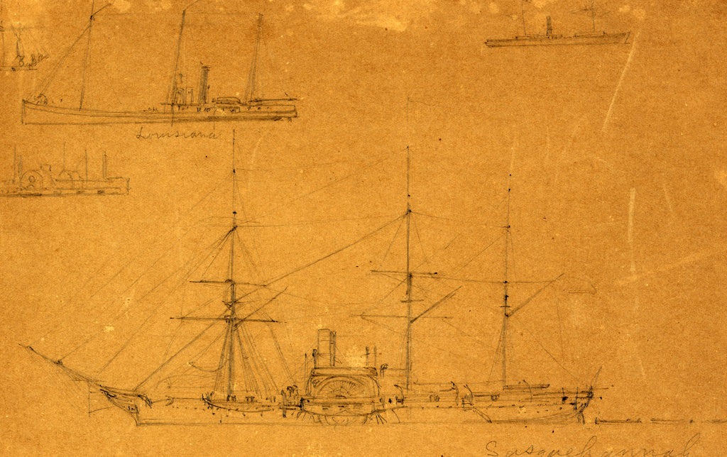 Detail of Five broadside views of steamships and a sailboat by Alfred R Waud