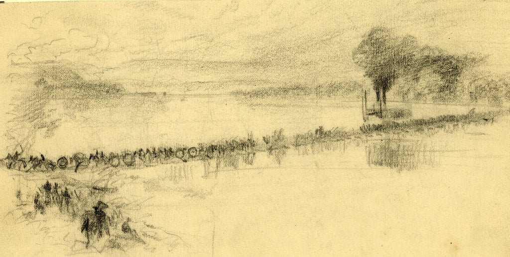 Detail of Cavalry riding across a pontoon bridge, 1860-1865 by Alfred R Waud