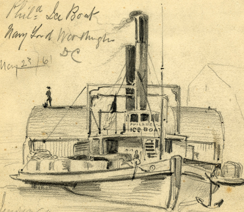 Detail of Phila. Ice Boat. Navy Yard. Washington DC May 23/61, 1861 May 23 by Alfred R Waud