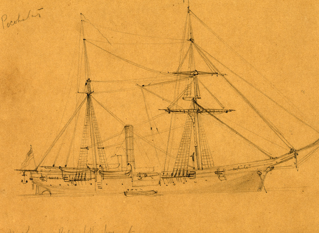 Detail of Pocohontas, broadside view of steam frigate, 1860-1865 by Alfred R Waud