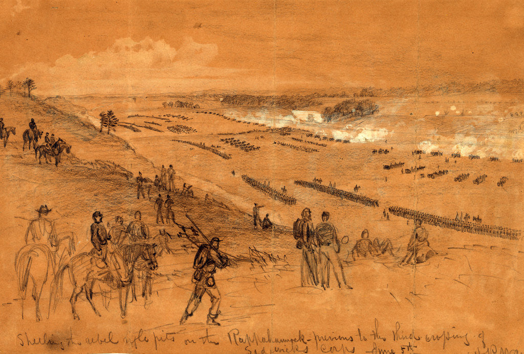 Detail of Shelling the rebel rifle pits on the Rappahannock, previous to the third crossing of Sedgwicks corps June 5th, 1863 June 5 by Alfred R Waud