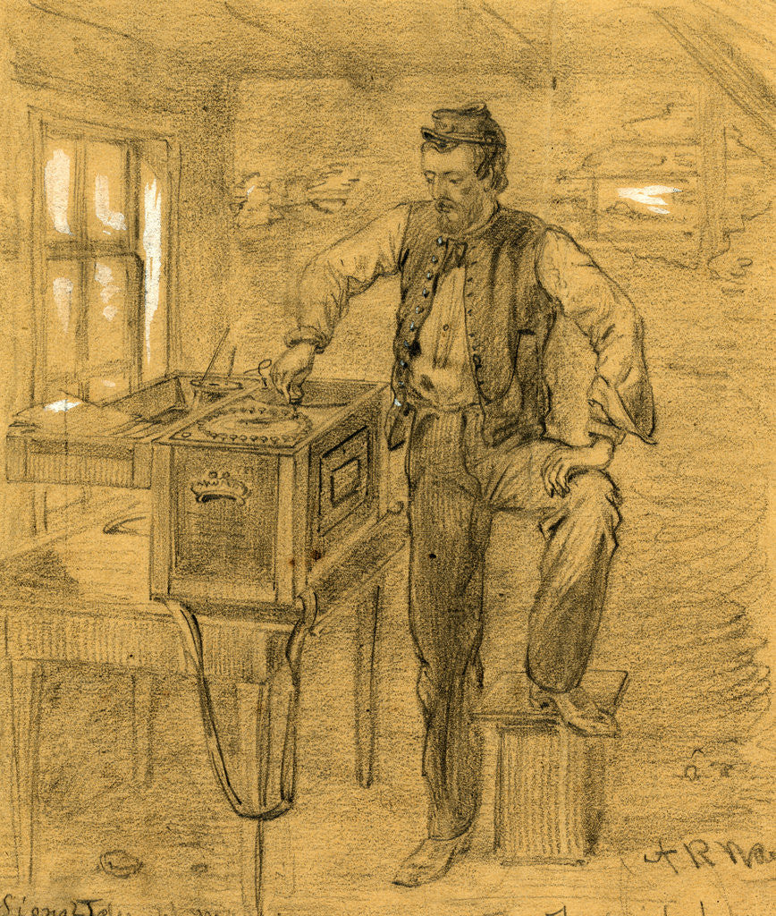 Detail of Signal Telegraph Machine and operator, Fredericksburg, 1862 ca. December by Alfred R Waud