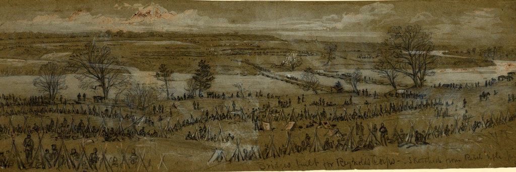 Detail of Bridges built for Reynolds Corps, sketched from Rebel rifle pits, 1863 April 28-30 by Alfred R Waud