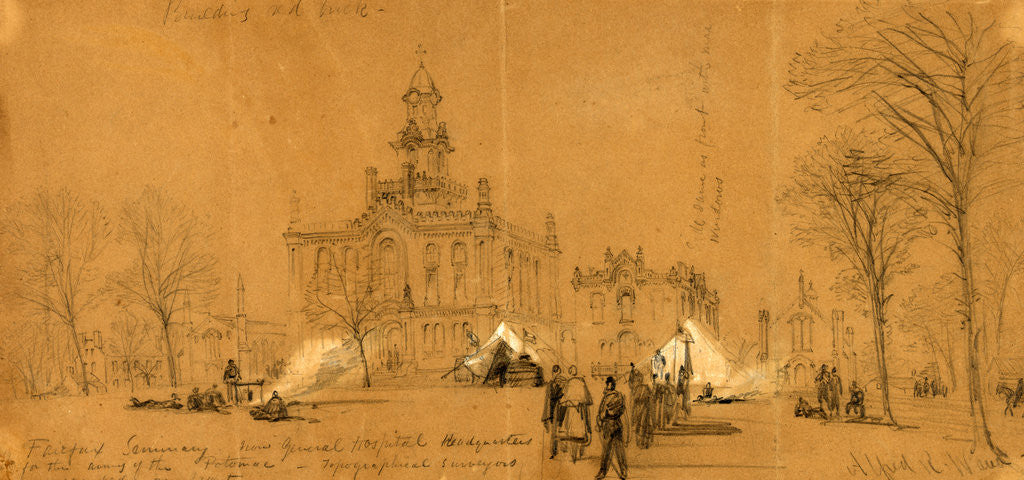 Detail of Fairfax Seminary now General Hospital Headquarters for the Army of the Potomac by Alfred R Waud