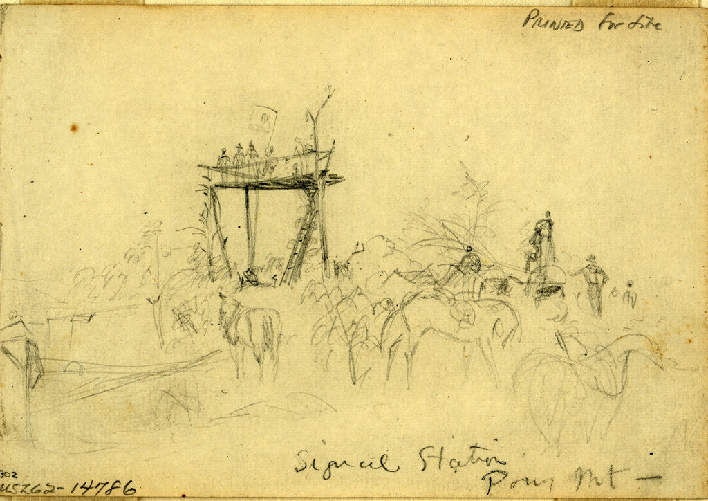 Detail of Signal Station. Pony Mt, 1863 September? by Alfred R Waud