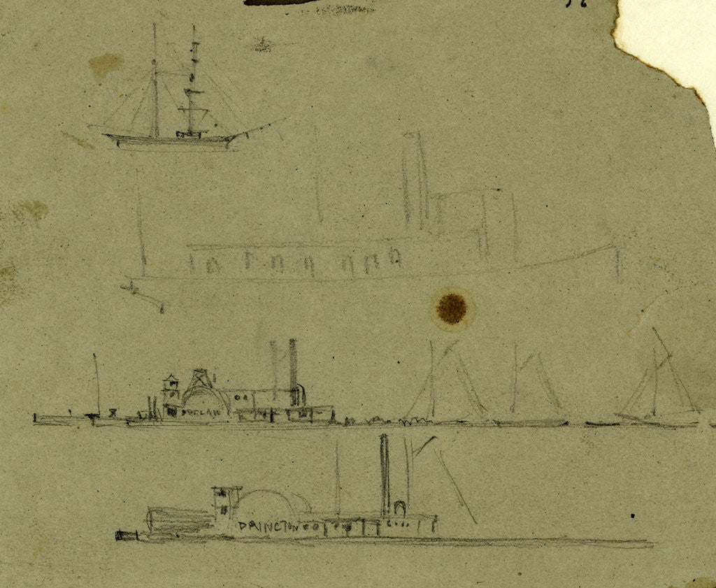 Detail of Steamships and sailboats by Alfred R Waud