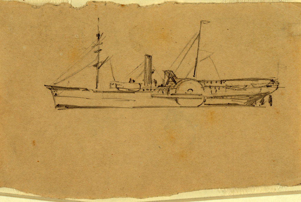 Detail of A steamship, Broadside view, 1860-1865 by Alfred R Waud