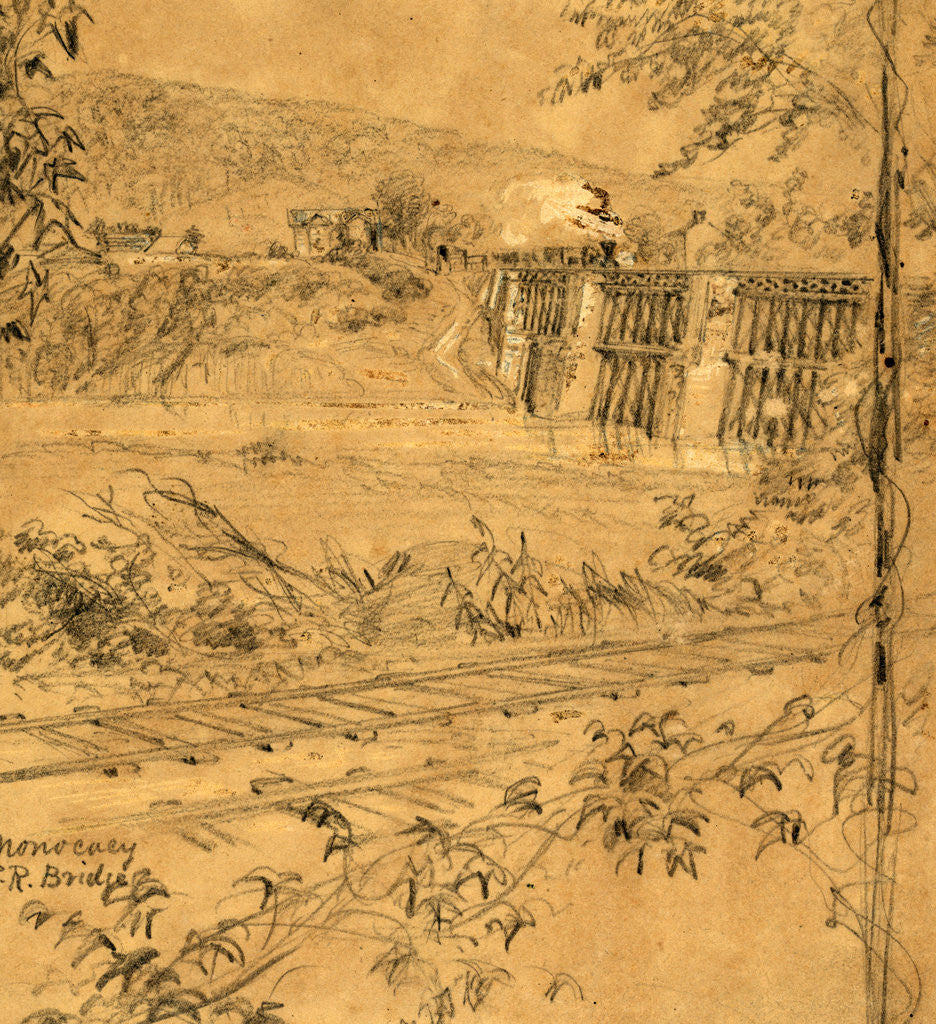 Detail of Monocacy R.R. Bridge, 1863 ca. June-July by Alfred R Waud