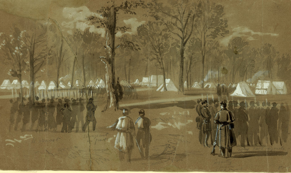Detail of Camp of the second Connecticut regiment at Washington, in a grove on the north side of the city- Near the New York 7th by Alfred R Waud
