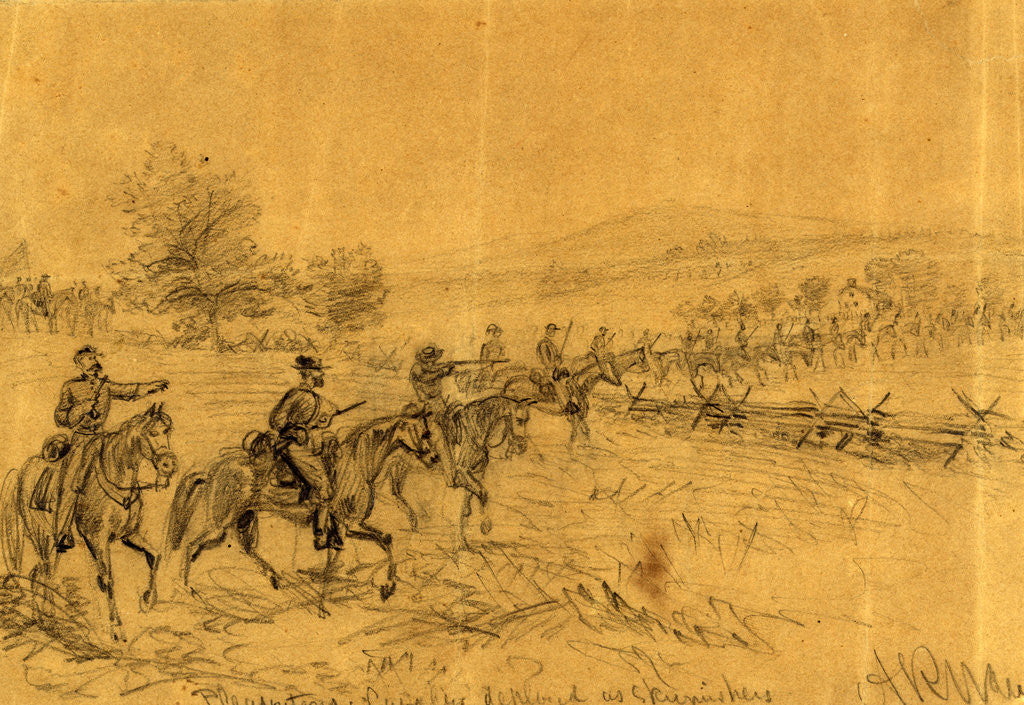 Detail of Pleasontons Cavalry deployed as skirmishers by Alfred R Waud