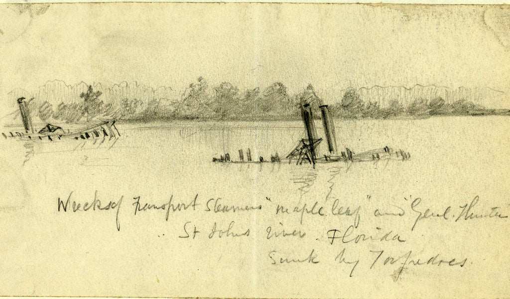 Detail of Wreck of Transport Steamers Maple leaf and Genl. Hunter, St. Johns river, Florida, Sunk by torpedoes by Alfred R Waud