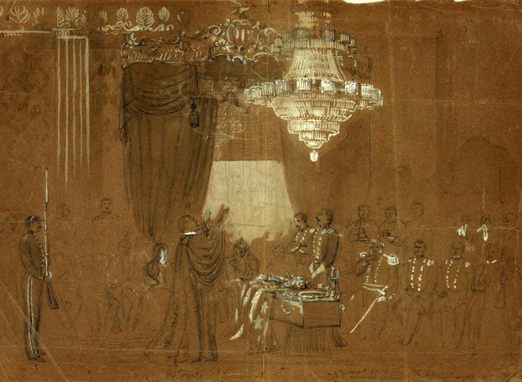 Detail of Funeral service over Col. Ellsworth at the White House East Room by Alfred R Waud